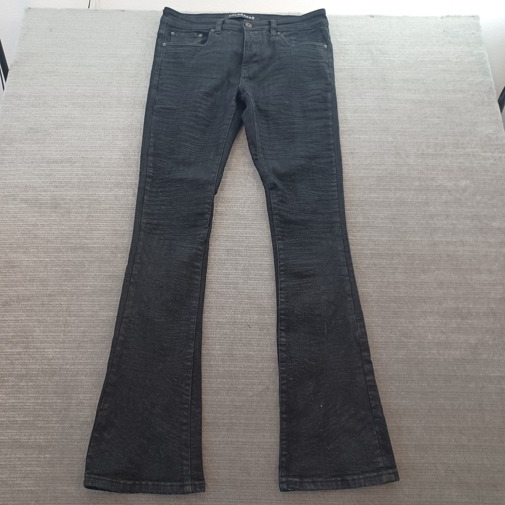 Valabasas Jeans Mens 32x34 Black Denim Pants Slim Flared Textured Button Fly Wax